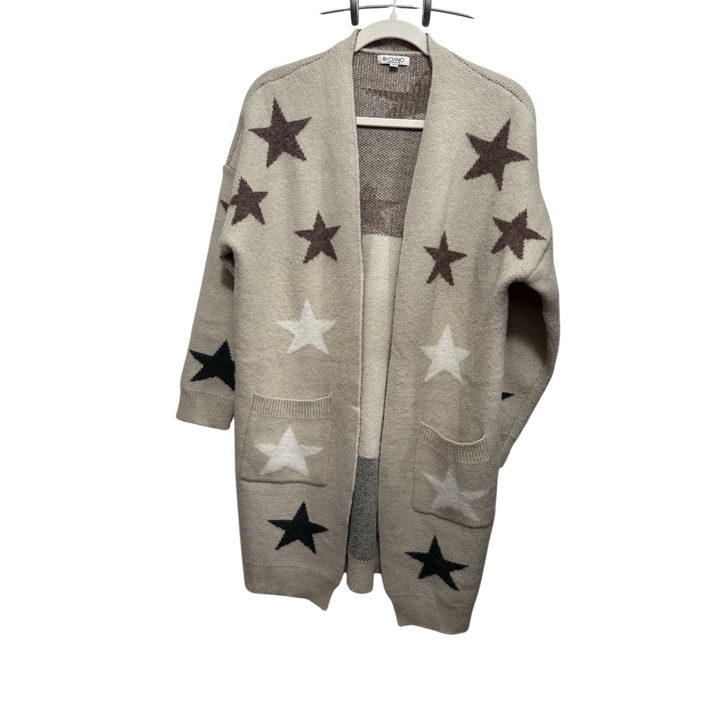 Baciano Women S Cream Star Print Open Front Oversized Long Cardigan Sweater Boho